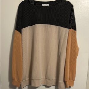 Colorblock Long sleeve top - Black, Cream, and Tan